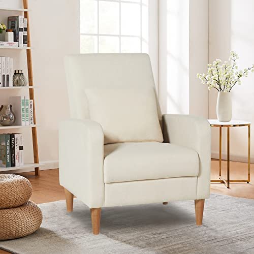 COLAMY Modern Upholstered Accent Chair Armchair with Pillow, Fabric Reading Living Room Side Chair,Single Sofa with Lounge Seat and Wood Legs, Beige