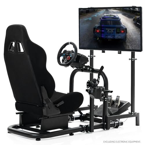 Anman Racing Simulator Cockpit 50mm Large Round Tube Vertical Bracket Seat with Monitor Display TV Stand Fit for Logitech/Thrustmaster/Fanatec G29 G920, Wheel Shifter Pedals NOT Included