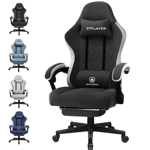 GTPLAYER Fabric Gaming Chair with Footrest, Computer Desk Chair with Pocket Spring Cushion, Home Office Chair Ergonomic High Back Support Lumbar Support Heavy Duty Wide, Black