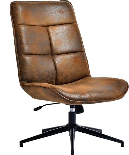 Criss Cross Chair Comfortable Padded Accent Chair Upholstered Suede, Leisure Living Room Chair High Back Ergonomic, Adjustable Swivel Home Office Chair Lounge Chair No Wheels, Brown