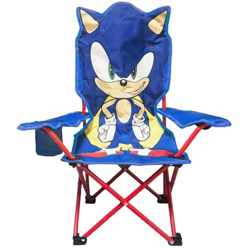 Idea Nuova Sonic Figural Folding Camp Chair for Kids,Portable Chair with Carrying Case for Indoor & Outdoor Adventures, Ages 3+