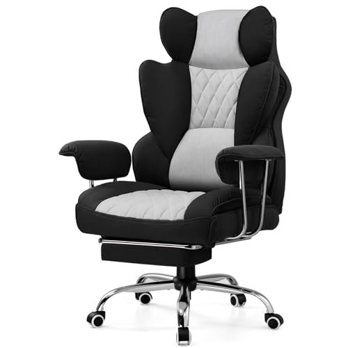 GTRACING Gaming Chair,Office Chair with Pocket Spring Lumbar Support, Ergonomic Comfortable Wide Office Desk Computer Chair with Outward Fixed Soft Armrests and Footrest (Fabric, Black & Gray)