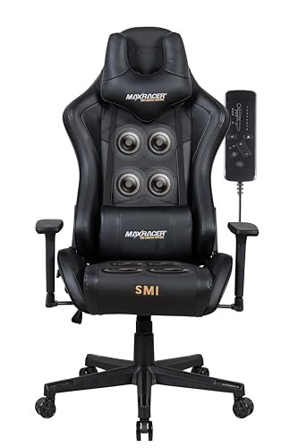 MAX RACER - Cadeira Gamer Massageadora Tactical-SMI - Poltronas Gamer de Aço, Cadeira Ergonômica - 8 Pontos de Massagem, Braços 3D, Suporta 150kg, Tecido Sintético P.U, Inclinação 180° - Preta