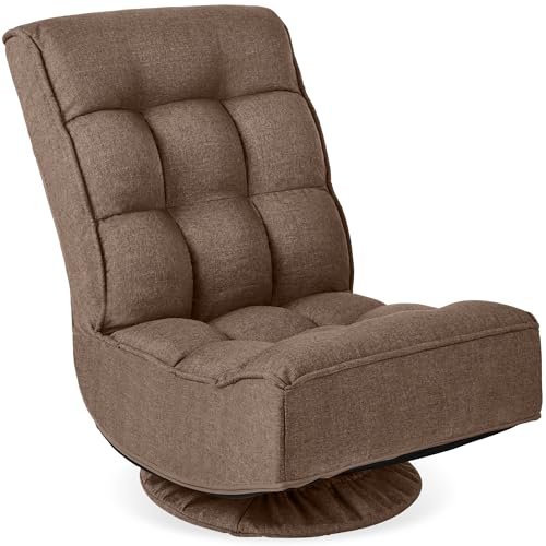 Best Choice Products Reclining Folding Floor Gaming Chair for Home, Office, Lounging, Reading w/ 360-Degree Swivel, 4 Adjustable Positions, Tufted Cushions - Coffee