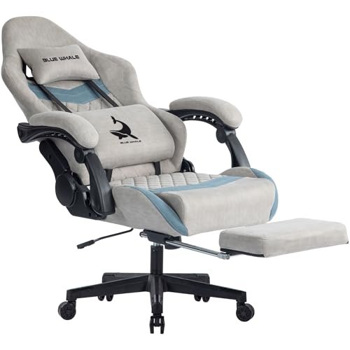 Blue Whale Gaming Chair for Adult 350lbs Computer Chair with Adjustable Lumbar Support Headrest and Footrest Large Size Reclining Gaming Chair Big and Tall Linkage Armrest Computer Chair Grey