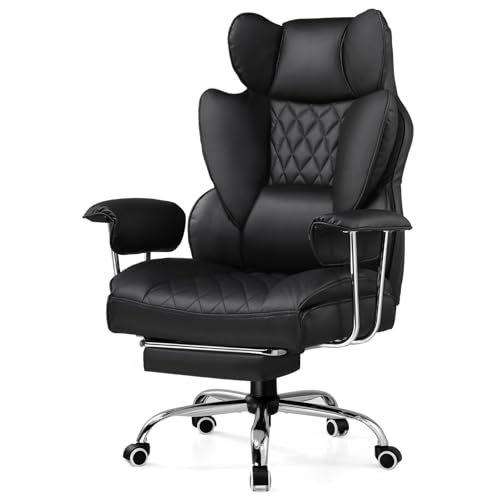 GTRACING Gaming Chair,Office Chair with Pocket Spring Lumbar Support, Ergonomic Comfortable Wide Office Desk Computer Chair with Outward Fixed Soft Armrests and Footrest (PU Leather, Black)