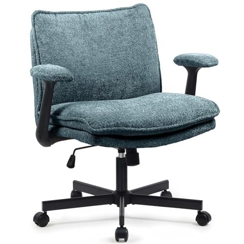 Kassipo Cross Legged Office Chair, Criss Cross Desk Chair with Wheels and Flip-Up Armrests, Upholstered Swivel Chair, Wide Seat Chair for Home Office, Vanity, Apartment, Dark Green