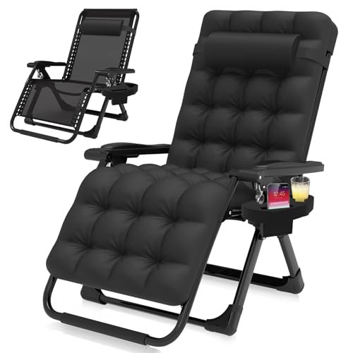 Suteck Zero Gravity Chair, Reclining Camping Lounge Chair w/Removable Cushion, Upgraded Lock and Cup Holder, Reclining Patio Chairs Folding Recliner for Indoor and Outdoor