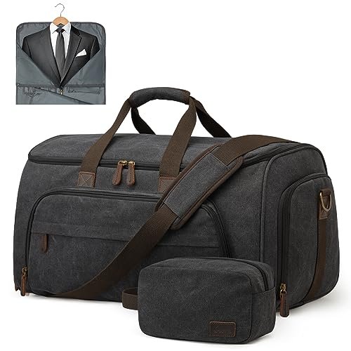 S-ZONE Carry On Garment Bag for Travel Convertible Garment Duffle Bag Suit Bags for Men Women Travel 2 in 1 Hanging Suitcase Business Travel Bag with Toiletry Bag, Black, 50l