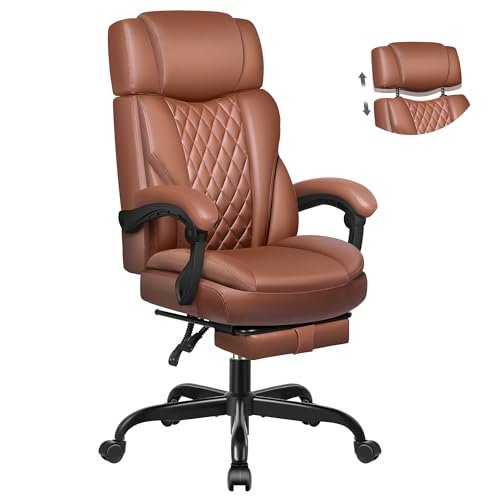 Executive Leather Office Chair, Big and Tall Office Chair with Footrest Home Office Desk Chairs, Ergonomic Computer Desk Chair with Lumbar Support, Reclining Office Chair with Adjustable Angle