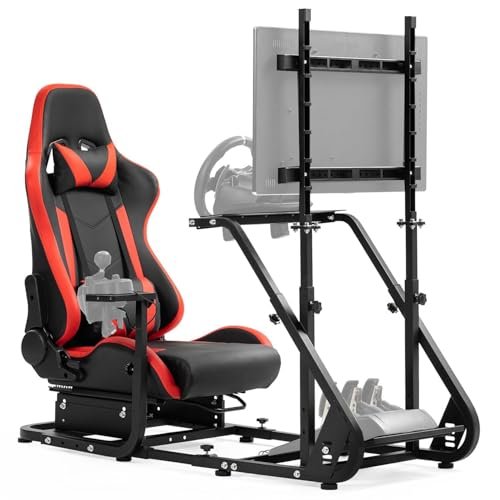 Dardoo G923 Racing Simulator Cockpit with Monitor Mount Fits for Logitech/Thrustmaster G25 G27 G29 G920 T150 T300,Simulator Cockpit with red Seat,Without Wheel,Pedal,Shift and Monitor