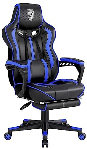 Vonesse Gaming Chair Adults Gaming Chair with Footrest Reclining Computer Chair with Massage Gamer Chair Big and Tall Gaming Chair Ergonomic Computer Gaming Chairs for Heavy People 300LBS (Blue/Black)