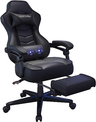 Fullwatt Racing Gaming Chair for adults with Footrest and Massage Lumbar Pillow, Swivel Height Adjustable Reclining PU Leather Video Game Chair, E-Sports Gaming Chair Big and Tall(Black)