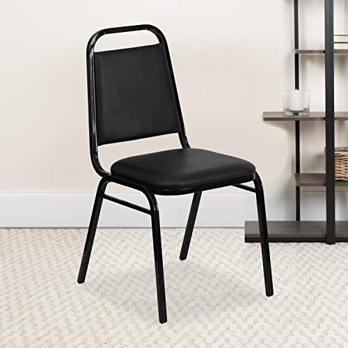 EMMA + OLIVER Trapezoidal Back Banquet Chair, Black Vinyl/Black Frame