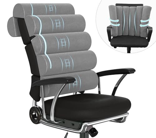 GIVANLEE Back Support Pillow for Office Chair with Neck Support,Lumbar Pillow Adjustable for Chair,Patented 6 semi-Circular Foldable Back Cushion Hanging on Desk Chair/Couch/Recliner,Soft