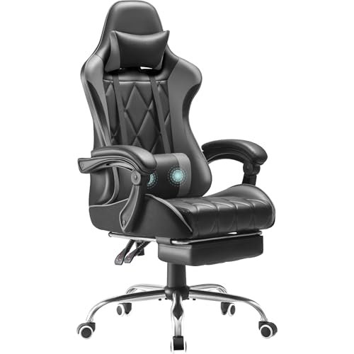 Homall Gaming Chair, Computer Chair with Footrest and Massage Lumbar Support, Ergonomic High Back Video Game Chair with Swivel Seat and Headrest (Grey)