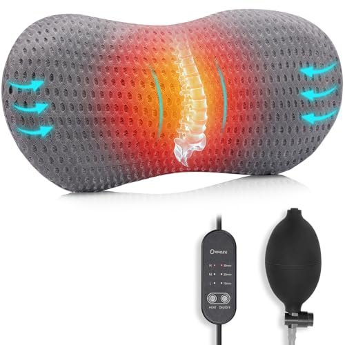 KNQZE Lumbar Support Pillow Adjustable Traction Height with Heating for Lower Back Pain Relief, Memory Foam Back Pillow, Ideal for Office Chair, Recliner, Car Seat, Bed