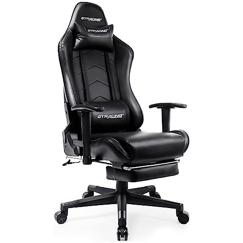 GTRACING Gaming Chair with Footrest, Racing Style Computer Chair for Adult, Adjustable Reclining Backrest and Lumbar Support, Stylish High Back Chair for Gaming and Office (Black)