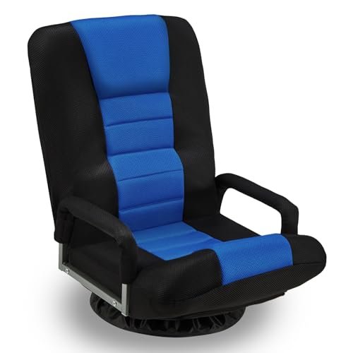 Coperat Swivel Gaming Chair 360 Degree Multipurpose Floor Chair w/Armrest & 6 Adjustable Postions Backrest for Adults & Kids, for Reading, Gaming, Watching, Relaxing, Blue