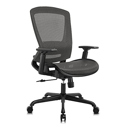 ELABEST Mesh Office Chair,Ergonomic Computer Desk Chair,Sturdy Task Chair- Adjustable Lumbar Support & Armrests,Tilt Function,Comfort Wide Seat,Swivel Home Office Chair (Grey)