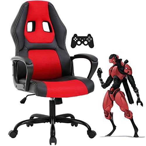 Gaming Chair PC Computer Chair Office Chair for Adult Teen Kids, Ergonomic PU Leather Gamer Chair with Lumbar Support High Back Adjustable Rolling Swivel Desk Chair, Red