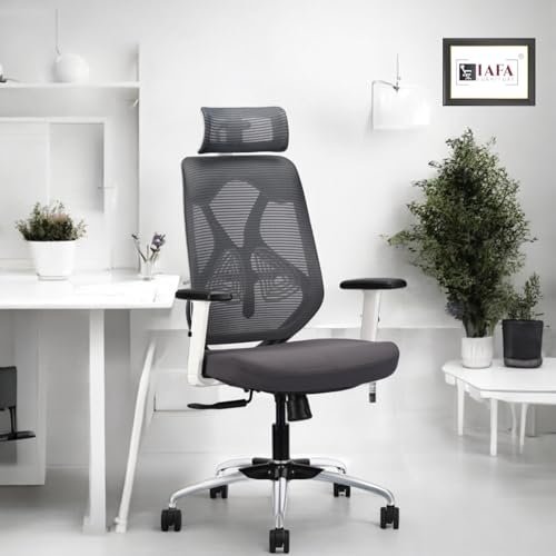 IAFA FURNITURE Ergolux Ergonomic Premium Office Chair| High Back Mesh Desk Chair with Adjustable Armrests & Lumbar Support | Tilt Lock Mechanism | Comfortable & Breathable (Grey)