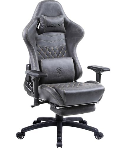 Dowinx Gaming Chair Ergonomic Racing Style Recliner with Massage Lumbar Support,4D armrests Gamer Chair for Computer PU Leather with Retractable Footrest (Grey)