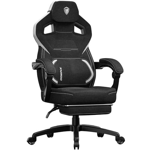 Dowinx Fabric Gaming Chair with Footrest, Big and Tall Gaming Chair for Heavy People, Wide Back Gamer Chair for Adult, Computer Game Chair with Massage for 200lbs, Black