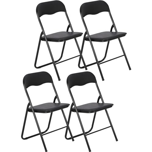 GarveeHome Folding Chairs 4 Pack with Cushion, Outdoor & Indoor Event Portable Metal Folding Chairs with Non-Slip Feet Pads Stackable Chairs, Black