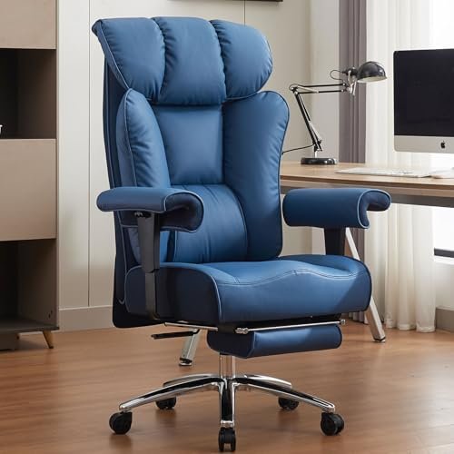 Ergonomic Office Chair, Big and Tall Office Chair for Heavy People, Best Office Chair for Lower Back Pain Relief，Executive Office Chair with Foot Rest, Blue Office Chair