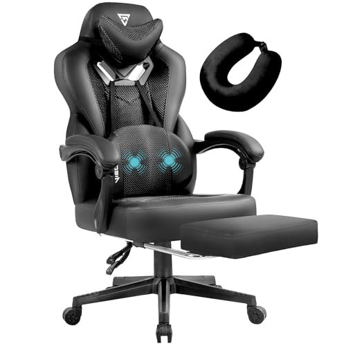 Vigosit Gaming Chair PRO, Ergonomic Gaming Chairs for Adults Heavy People, Massage Reclining Office Desk Computer Chair with Footrest and Lumbar Support, Big Tall Mesh Gamer Chair with Cushion (Black)