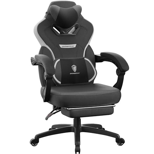 Dowinx Fabric Gaming Chair with Footrest, Gaming Chair for Heavy People, Gamer Chair for Adult with Massage, Computer Gaming Chair Game Chair for 200lbs (Black)