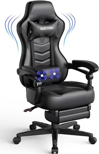 Fullwatt Racing Gaming Chair for adults with Footrest and Lumbar Pillow, Swivel Height Adjustable Reclining PU Leather Video Game Chair, Ergonomic E-Sports Gaming Chair Big and Tall(Black)