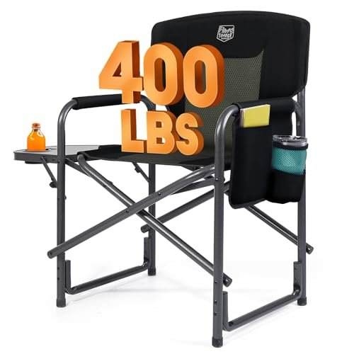 TIMBER RIDGE Lightweight Oversized Camping Chair, Portable Aluminum Directors Chair with Side Table for Outdoor Camping, Lawn, Picnic and Fishing, Supports 400lbs (Black) Ideal Gift