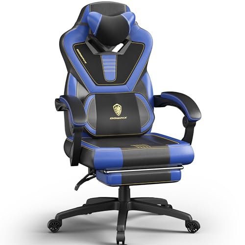 Dowinx Gaming Chair with Footrest, Big and Tall Gaming Chair for Heavy People, Gamer Chair for Adult with Massage (Blue)