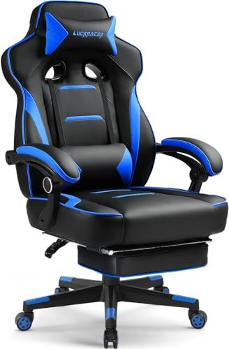 GTPLAYER Gaming Chair with Footrest, Big and Tall Game Chair 350lb Racing Style Computer Chair, Ergonomic Executive Office Chair High Back with Lumbar Support and Recliner, Blue