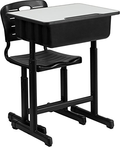 Flash Furniture Adjustable Student Desk and Chair Set for Classrooms or Remote Learning, Adjustable School Desk with Chair and Book Box, Gray/Black