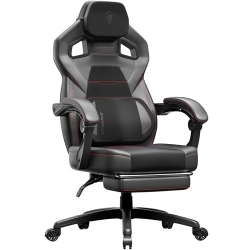 Dowinx Gaming Chair with Footrest, Big and Tall Gaming Chair for Heavy People, Gamer Chair for Adult with Massage, Ergonomic Gaming Chair with headrest, Computer Game Chair for 200lbs, Black