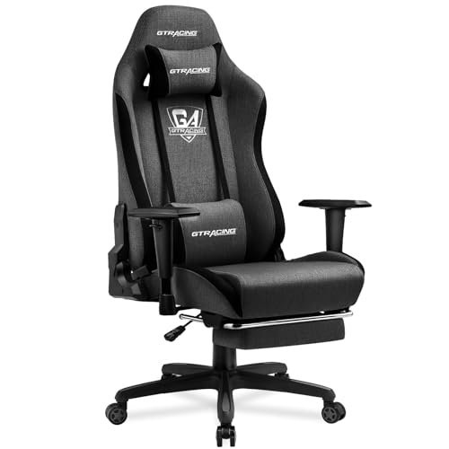 GTRACING Gaming Chair with Footrest, Fabric Breathable Big and Tall Ergonomic Computer Chair 350 lbs with Adjustable Lumbar Support and Recliner, High Back Game Chair for Office Gaming, Darkgray