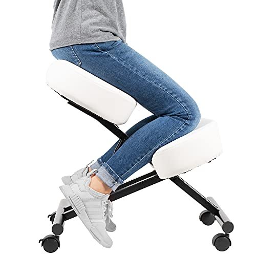 DRAGONN by VIVO Ergonomic Kneeling Chair, Adjustable Stool for Home and Office - Improve Your Posture with an Angled Seat - Thick Comfortable Cushions, White, DN-CH-K01W