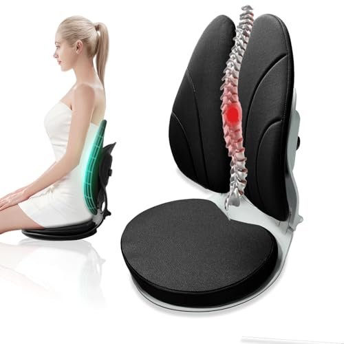 FoKon Foldable Dual-Back Chair Lumbar Support for Office Chair Back Support for Computer Chair,Gaming Chair, Ergonomic Back Cushion for Lower Pain Relief,Improve Posture,Adjustable Height(Black).