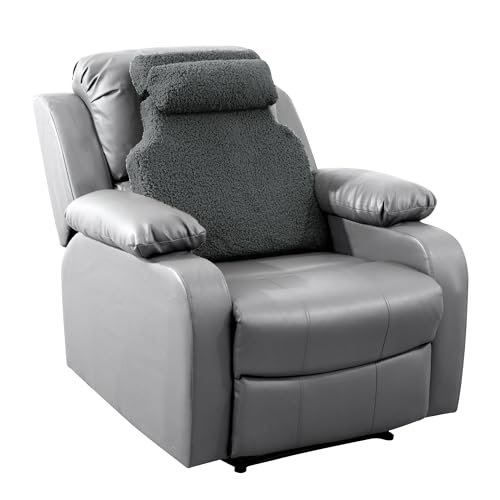 HOMBYS Sherpa Fleece Lumbar Support Pillow with Headrest for Recliner,Memory Foam Recliner Chair Cushion for Back Pain,Big High Back Support for Recliner with Chair Headrest for Elderly (Grey)