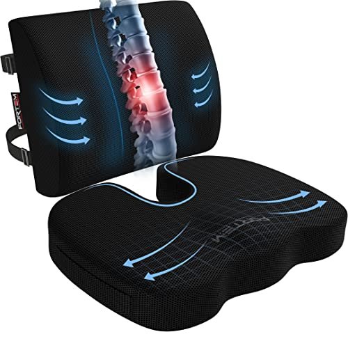 FORTEM Seat Cushion and Lumbar Support for Office Chair, Desk Chair Cushion, Memory Foam Office Chair Cushion, Non Slip Sitting and Back Pillow for Gaming, Car Seat Cushion, Chair Pad