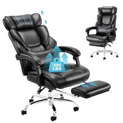 Best Standing Desk Chair for Back Pain: Top Ergonomic Solutions Reviewed 11 COLAMY Office Chair with Retractable Footrest, Ergonomic High Back Design Executive Computer Desk Chair with Removable Lumbar Pillow, 90-135°Reclining, Thick Bonded Leather for Home Office Work, Black