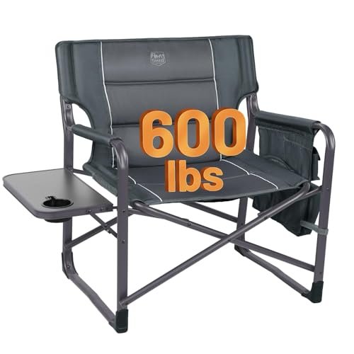 TIMBER RIDGE XXL Upgraded Oversized Directors Chairs with Foldable Side Table, Detachable Side Pocket, Heavy Duty Folding Camping Chair up to 600 Lbs Weight Capacity (Gray) Ideal Gift