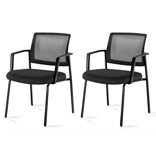 Simple Deluxe Guest Waiting Room Office Arm Chairs 2 Pack No Wheel for Reception Meeting Conference, Stacking Padded Fabric Seat, Mesh Back & Ergonomic Support Rest for Lobby Home Computer Desk