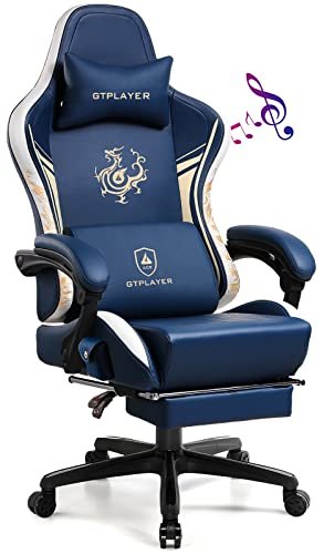 GTPLAYER Gaming Chair with Bluetooth Speakers and Footrest, Dragon Series Video Game Chair ，Heavy Duty, Ergonomic, Esports Computer Office Chair Blue (Royal Blue)