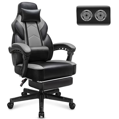 Meilocar Gaming Chair for Adult, Computer Chair with Footrest Video Game Chair 400lb Weight Capacity Big and Tall Gaming Chair with Massage Lumbar Support, Adjustable Height and 360° Swivel Seat(Grey)