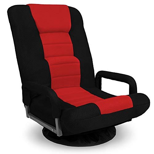 Best Choice Products Multipurpose 360-Degree Swivel Gaming Floor Chair w/Lumbar Support, Armrest Handles, Foldable Adjustable Backrest - Red/Black