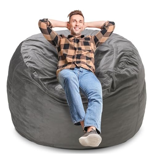 Homguava 4FT Bean Bag Chair Big Bean Bag Chairs for Adults Bean Bag with Filler Large Beanbag Chair for Gaming Giant Memory Foam Bean Bags with Dutch Velet Cover for Living Room, (42x42x28)-Grey